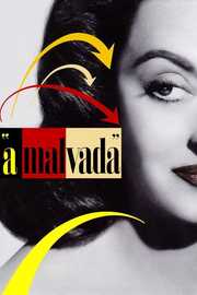 Cartaz de A Malvada: o rosto de Bette Davis em preto e branco, com o título entre setas coloridas